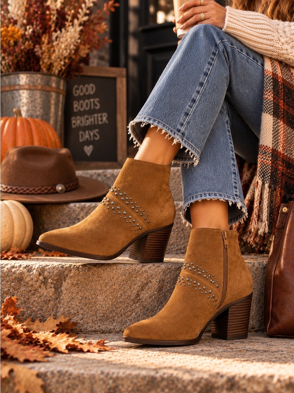 Lucky Brand Brown Leather Suede  Ankle Boots with Stud Details. 2.5”Heel 8.5